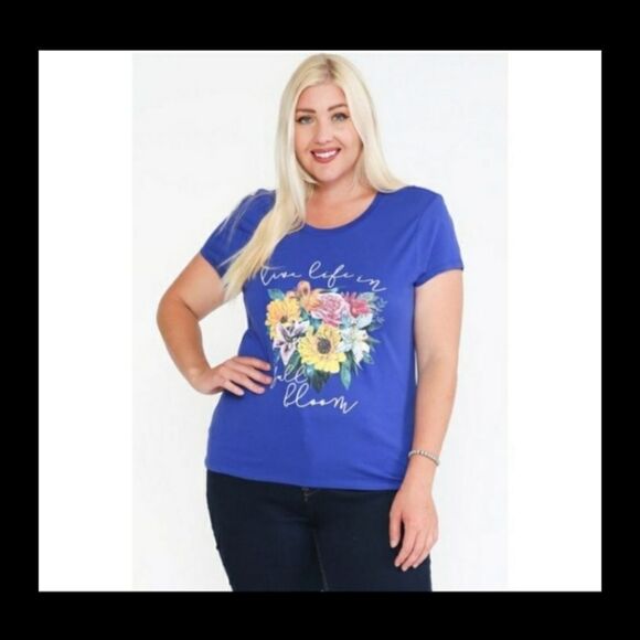 Live Life in full bloom Royal Blue floral tee shirt size S 2-4 M 6-8 XL 12-14 - Picture 1 of 8